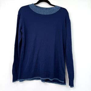 Lands' End Women's XS Blue Marled Cotton Crew Neck Sweater Classic Preppy